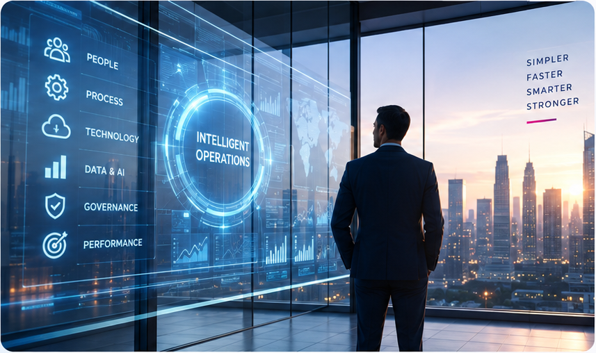 Intelligent operations environment connecting people, process, technology, data, governance, and performance